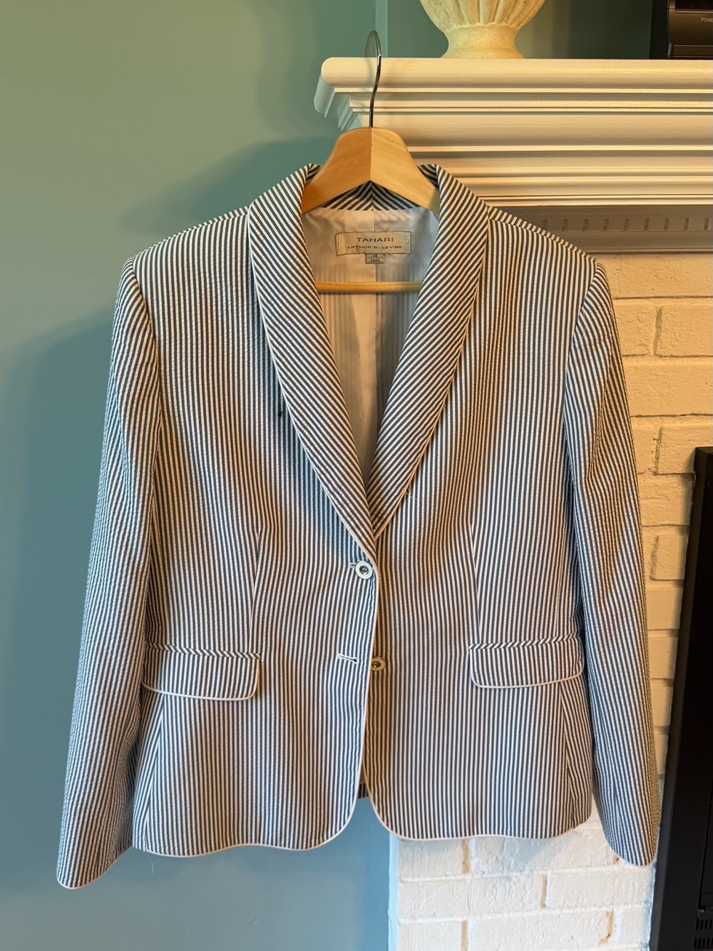 Tahari Navy and White Pinstripe Blazer